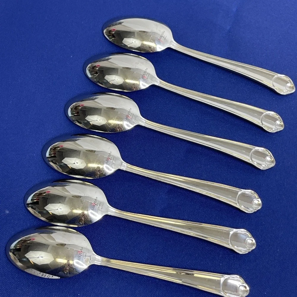 6 Mikasa CLASSICO SATIN Oval Soup Spoons Indonesia 18/0 Flatware‎ Silverware